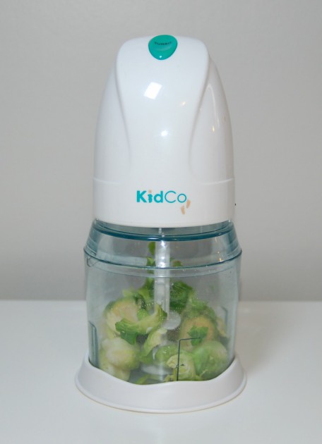 kidco electric food mill - the kidco with 3/4 cup steamed brussels sprouts in the chamber.