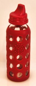 lifefactory glass sippy - good example of a toddler sippy; larger volume, no handles, grip...