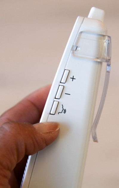 angelcare ac701 - one touch talk to baby button is located on the side of the parent...