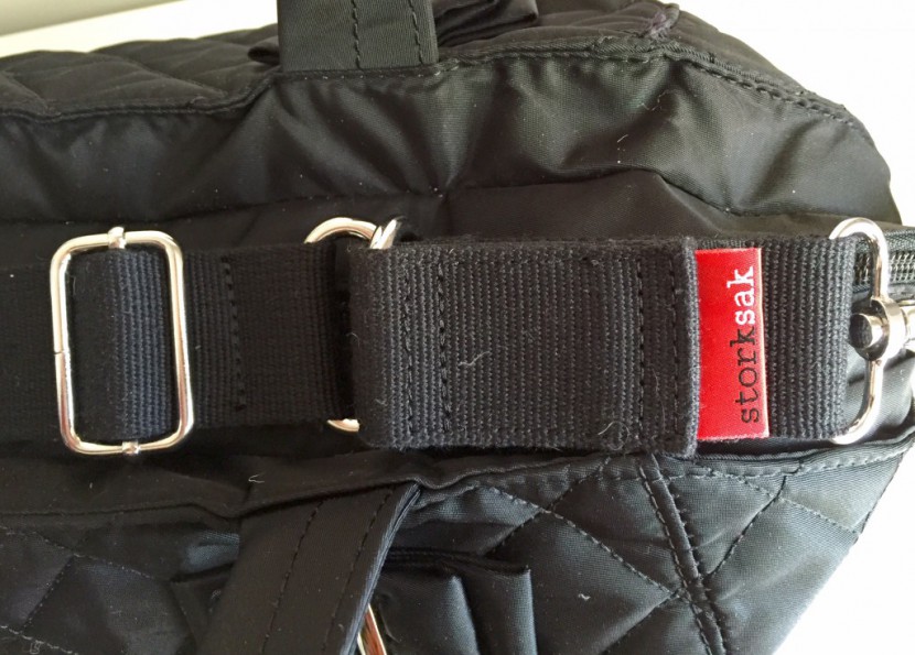 the adjustable and removable shoulder strap also features velcro...