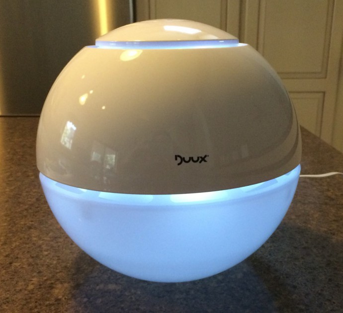 duux ultrasonic - the duux humidifier with night light on during the day.