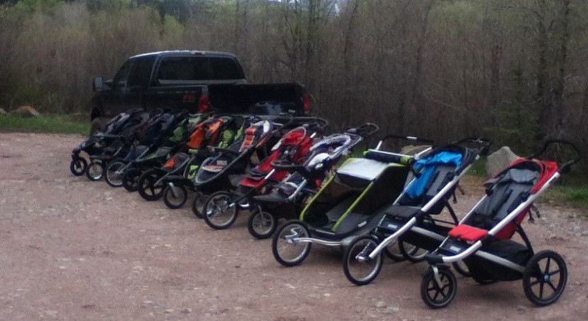 a group shot of some of the strollers we tested in the past getting...