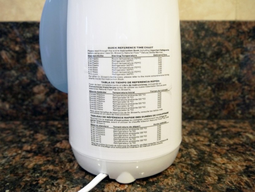 the quick reference warming chart for dr. brown's is printed on the...