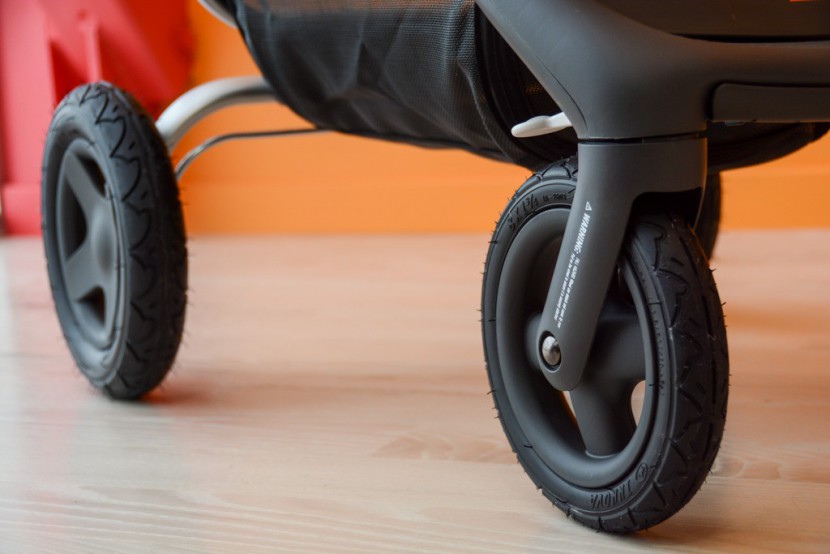 stokke scoot - the wheels on the scoot are foam filled rubber.