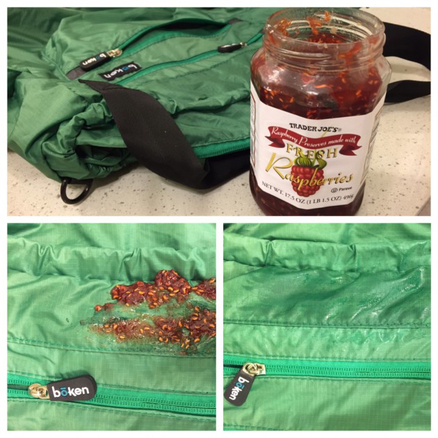 the boken everyday bag passed our raspberry jam test with flying...
