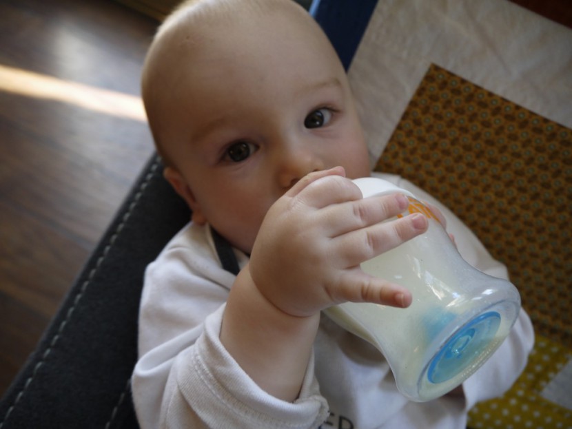 munchkin latch - 6.5 month, 14 pound girl enjoying a drink from the munchkin latch...