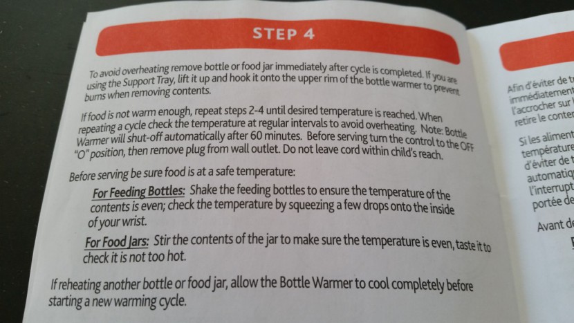 chicco naturalfit - chicco naturalfit's warming instructions specify that the device...