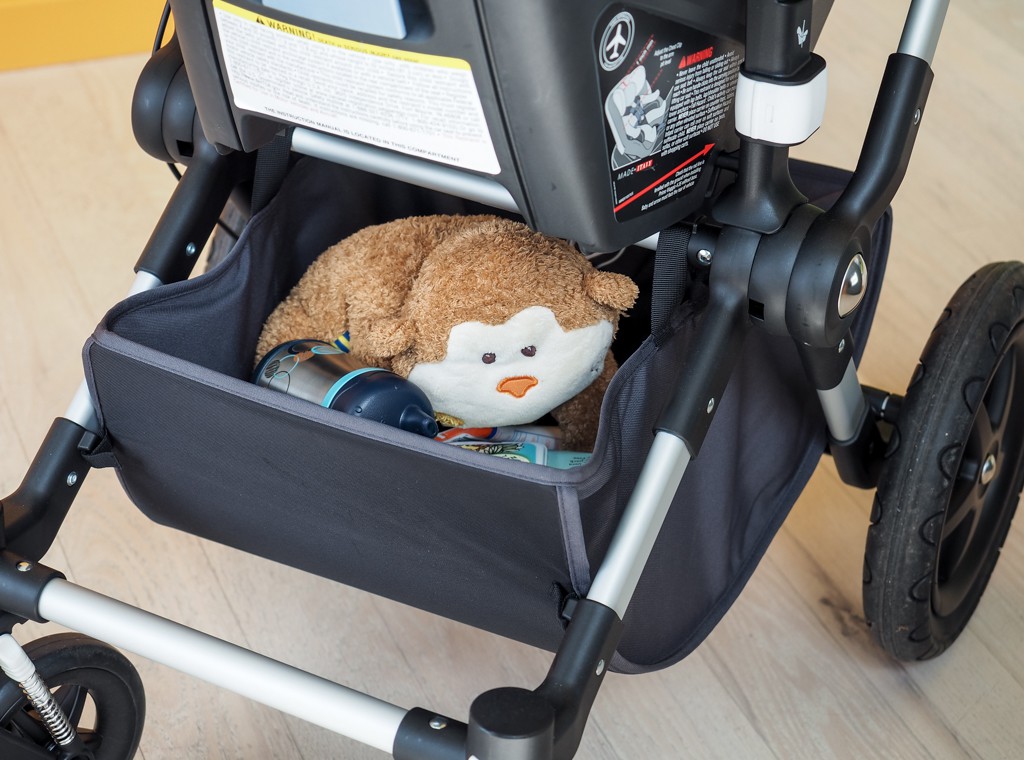 bugaboo cameleon3 combo stroller and car seat combo review - the cameleon storage bin looks fairly large, but it can only hold...