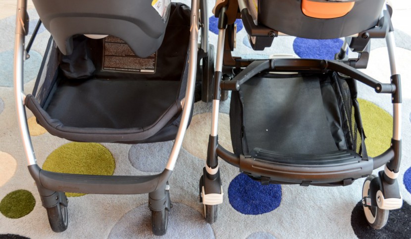 stroller and car seat combo - the uppababy cruz storage bin (left) is considerably larger than the...