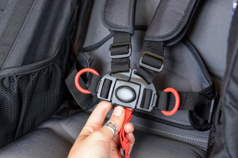 double stroller - the plastic red loops on the bob revolution flex duallie&#039;s harness...