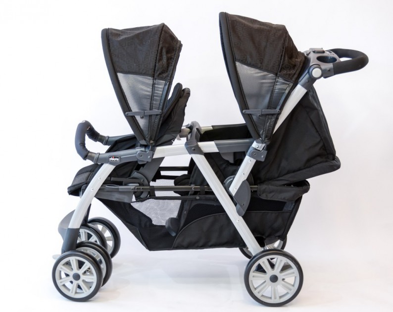 double stroller - this photo shows the chicco cortina together with open canopies and...