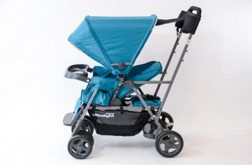 the canopy on the joovy caboose ultralight graphite fully open and...