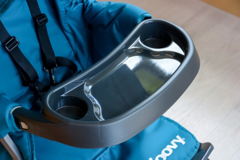 the caboose child's tray has dual cup holders and a shallow tray for...