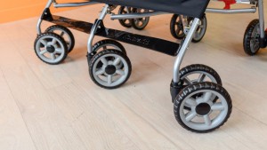 The 6 front wheels of the Cloud make it hard to keep the stroller on...