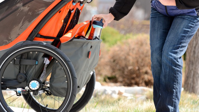 bike trailer - the storage bin on the thule chariot cross 2 hangs off the back of...