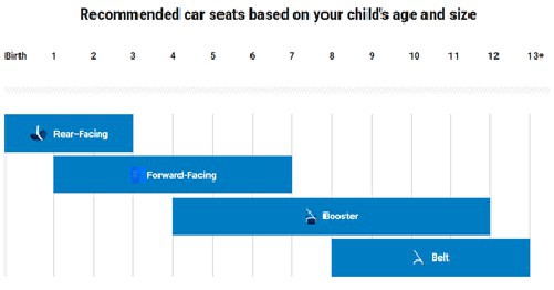 booster seat - the chart shows the average age range for each type of safety seat...