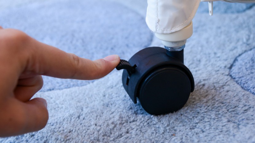 the arm's reach has locking wheels to prevent the accidental...
