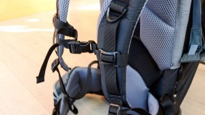 The chest clip on the Deuter can move up and down for preference and...