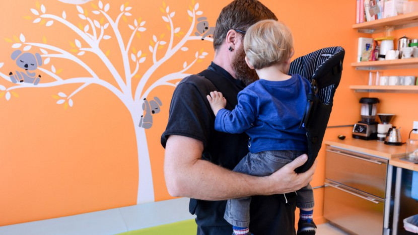 babybjorn original - you can put the original on before you pick up the baby to place her...