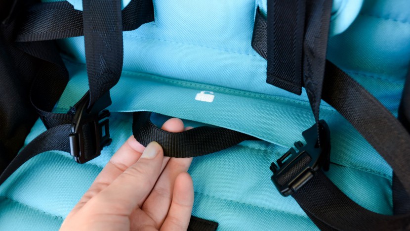 the zoe folds by first pulling the strap under the fabric flap on...