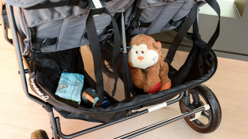 joovy scooterx2 with tray - the scooter storage bin is large enough for an extra-large diaper...