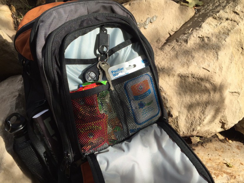 dadgear backpack - in the pocket nearest to the front of the dadgear backpack we stored...