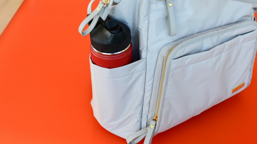 skip hop mainframe wide open - we were happy to have a pocket for our water bottle.