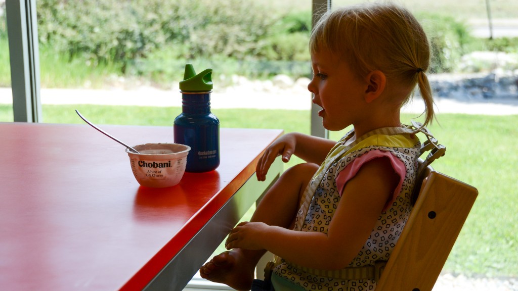 high chair - the stokke tripp trapp can easily be pushed up to the table to dine...