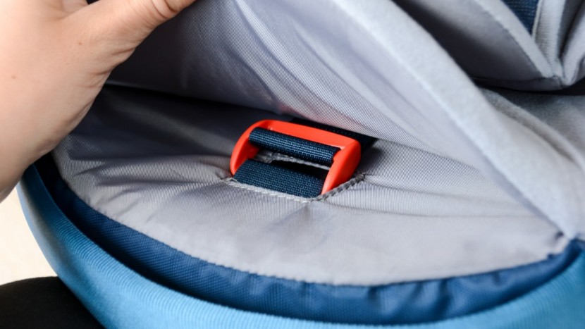 the seat height adjustment is behind the seatback in a pocket of its...