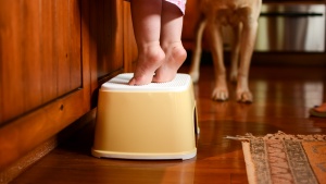 If a child raises up on their tip-toes, then the stool is likely too...