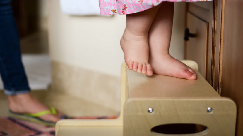 kids step stool - the wood city has a smooth surface that is not ideal due to...