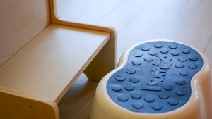 The Bumbo has a slip-resistant surface that will keep little feet...