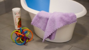 It is helpful to gather all your supplies before undressing baby.