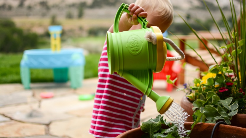 kid watering can - the green toys watering can is sturdy, durable, and includes hand...