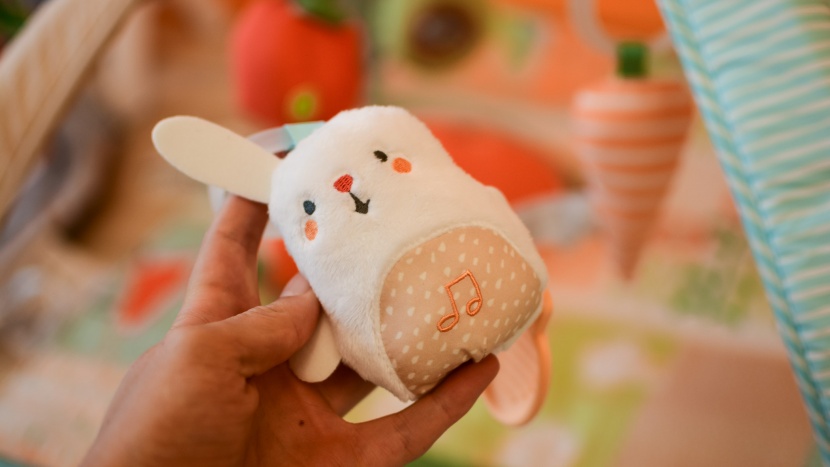 baby gym - the skip hop farmstand grow &amp;amp; play has a plush bunny with an...
