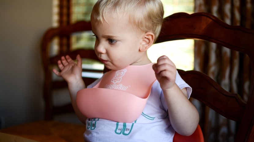 baby bib - the catch-all pocket on the pandaear silicone bib is sturdy, wide...