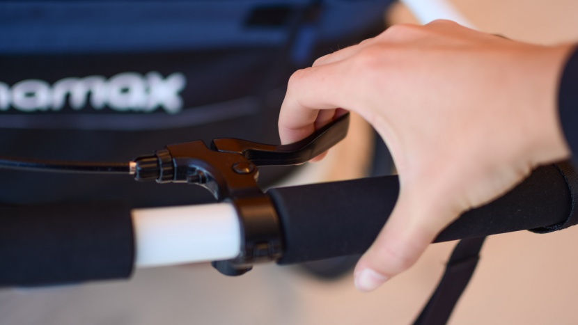 hamax outback with jogger kit - the hamax has a useful handbrake for slowing the trailer on hills...