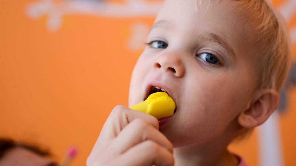 baby toothbrush - the smilefrida finger toothbrush is two-sided and comes with a stand...