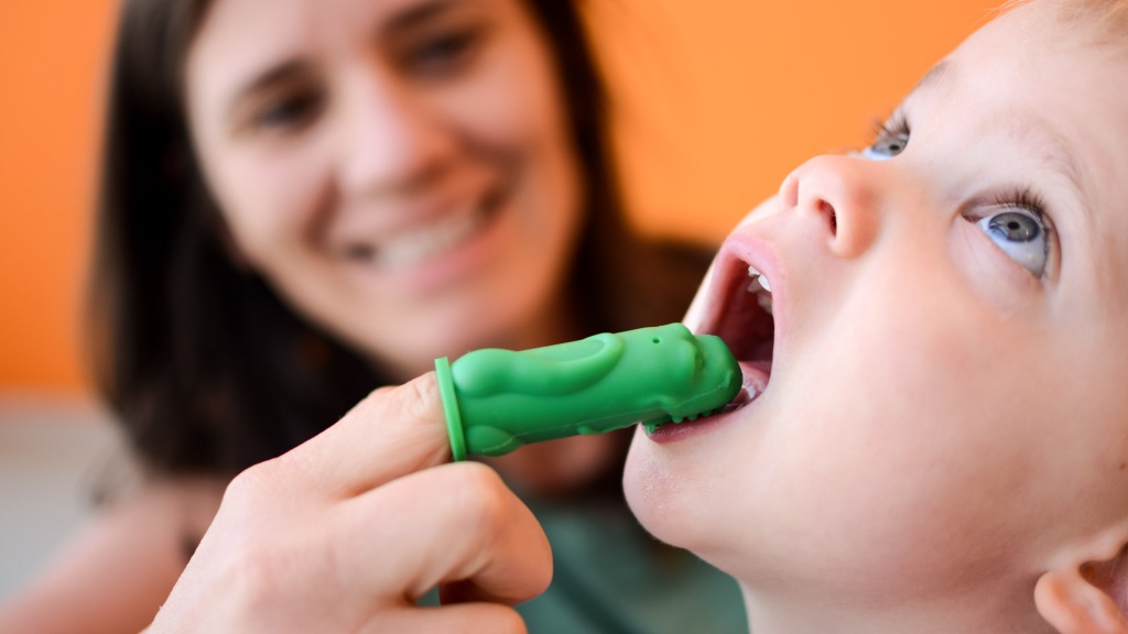 baby toothbrush - the brushies extra toothbrush features an adorable character, chomp...