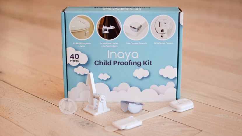 the inaya child proofing kit has cabinet locks, outlet covers...