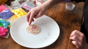 Clear slime is made more fun with the addition of colorful foam...
