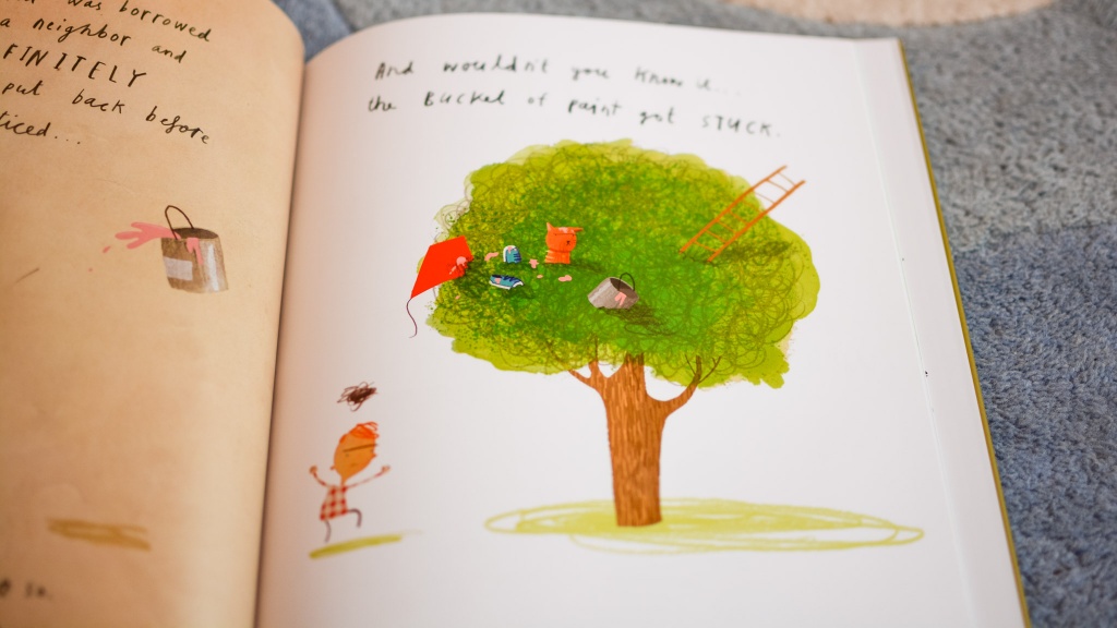 childrens books - the book &quot;stuck&quot; has some cartoon illustrations that are lively and...