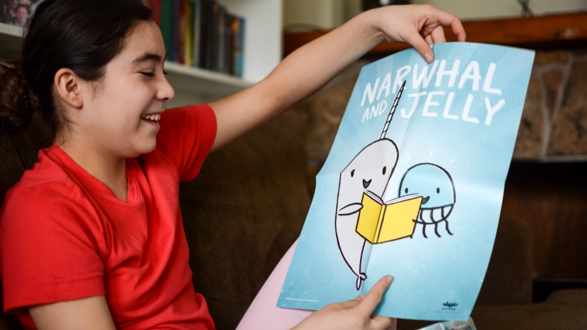 the narwhal and jelly books include a poster, for an added perk.