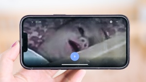Zooming in on the Nest Cam offers a clear visual of the baby's awake...