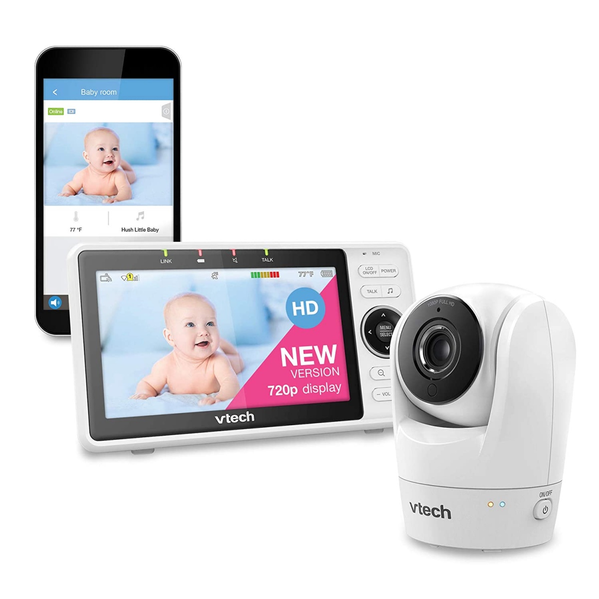 VTech VM819 Baby Monitor, 2.8” Screen, Night Vision, 2-Way Audio,  Temperature Sensor and Lullabies, Secure Transmission No WiFi