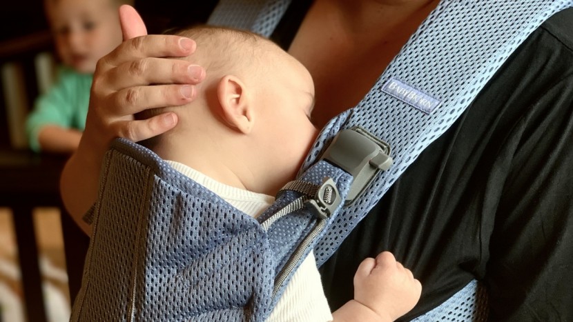 babybjorn one air - eventually, our little tester fell asleep in the one air, but it...