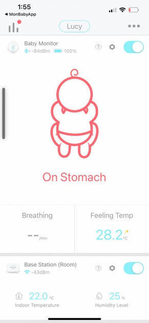 sense-u baby v3 - the monitoring features of the sense-u all appear on the main screen...