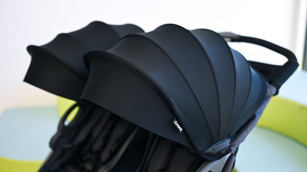 joovy zoom x2 double - the canopies on the joovy have adequate coverage, but the material...