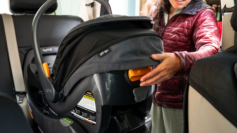 chicco keyfit 35 - the carrier release lever on the keyfit 35 is on the carrier which...