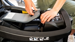 The Evenflo has a challenging lock-off to release and the design...